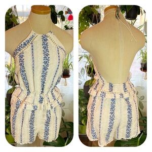 Zimmermann Sz 2 Blue and White Striped Backless Romper Cotton